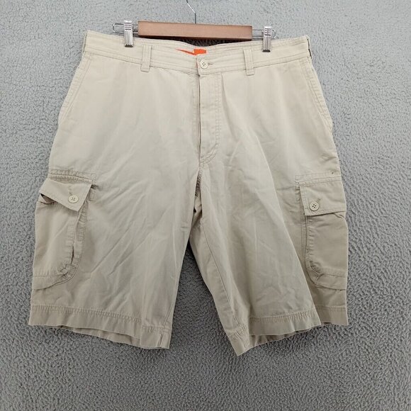 Hugo‎ Boss Cargo Shorts Mens 36 Beige Khaki Ripstop Style Orange Label - Picture 1 of 10